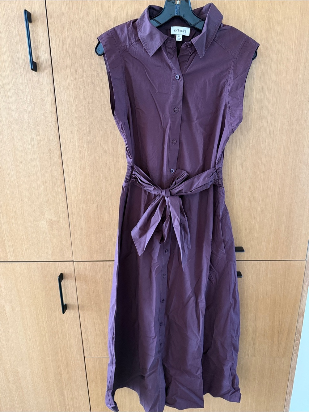 EVEREVE Perry Midi Button Down Collar Dress Color Dark Chocolate Size XSmall - Picture 3 of 13